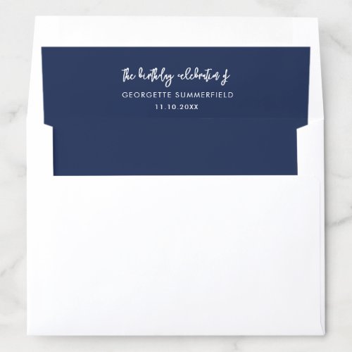 Modern Script Navy Blue Birthday Envelope Liner