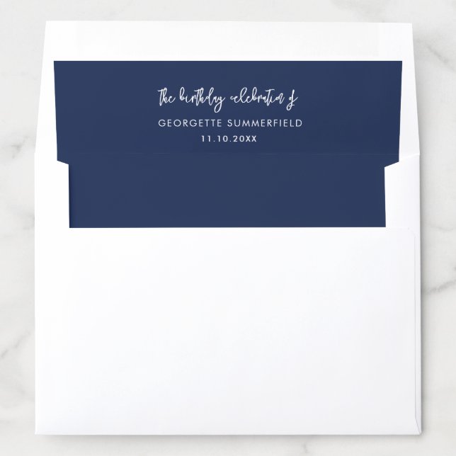 Modern Script Navy Blue Birthday Envelope Liner (In Envelope)