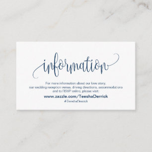 Modern Script, Navy Blue font, Our Wedding Details Enclosure Card