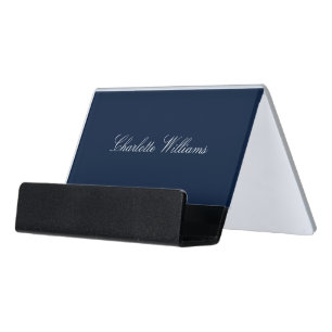 Modern Script Navy Blue Minimalist Desk Business Card Holder