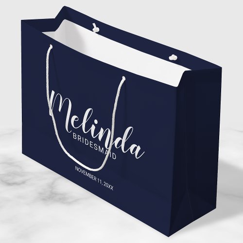 Modern Script Navy Blue Personalized Bridesmaids Large Gift Bag