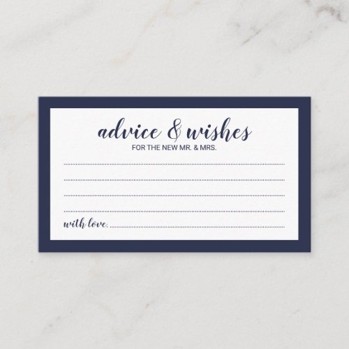 Modern Script Navy Blue Wedding Advice and Wishes