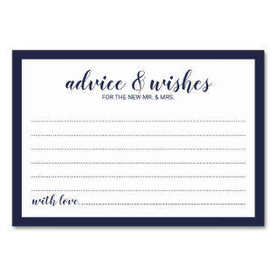Modern Script Navy Blue Wedding Advice and Wishes Table Number