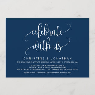 Modern Script, Navy Blue, Wedding Elopement Invitation