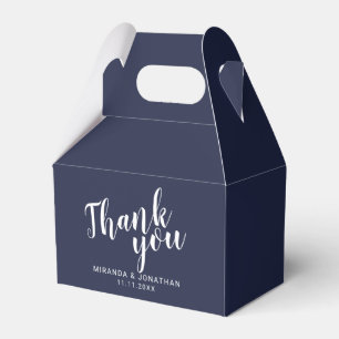 Modern Script Navy Blue Wedding Favor Boxes