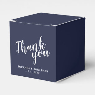Modern Script Navy Blue Wedding Favor Boxes
