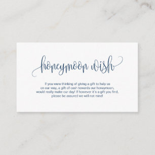 Modern script, Navy Blue, Wedding Honeymoon Wish Enclosure Card