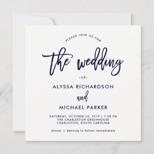 Modern Script Navy Blue Wedding Invitation Zazzle