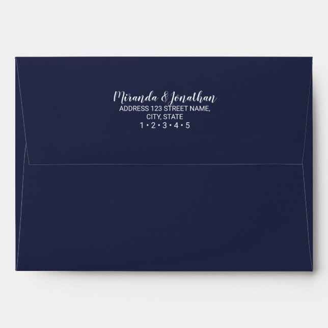 Modern Script Navy Blue Wedding Invitation Envelope (Back (Top Flap))