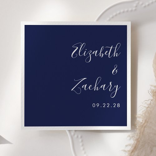 Modern Script Navy Blue Wedding Napkins