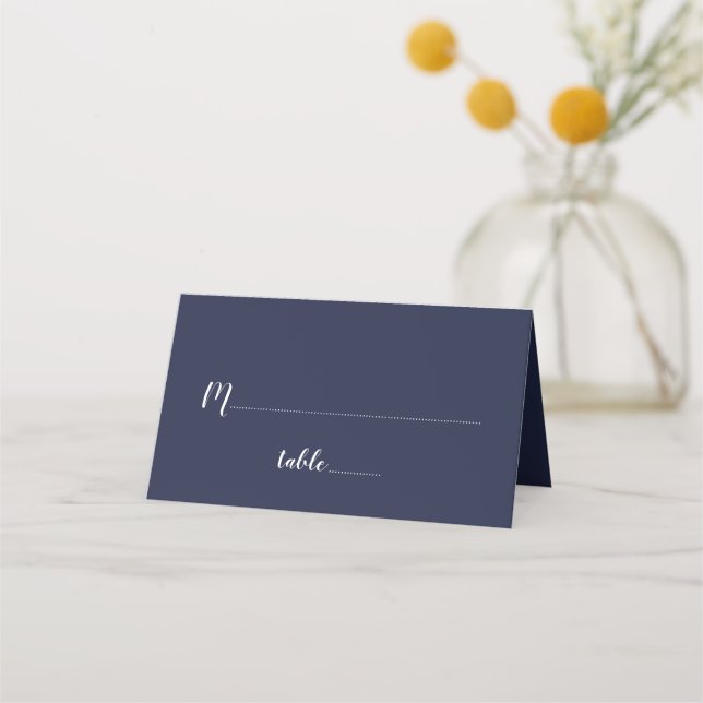 Modern Script Navy Blue Wedding Place Card (Front)