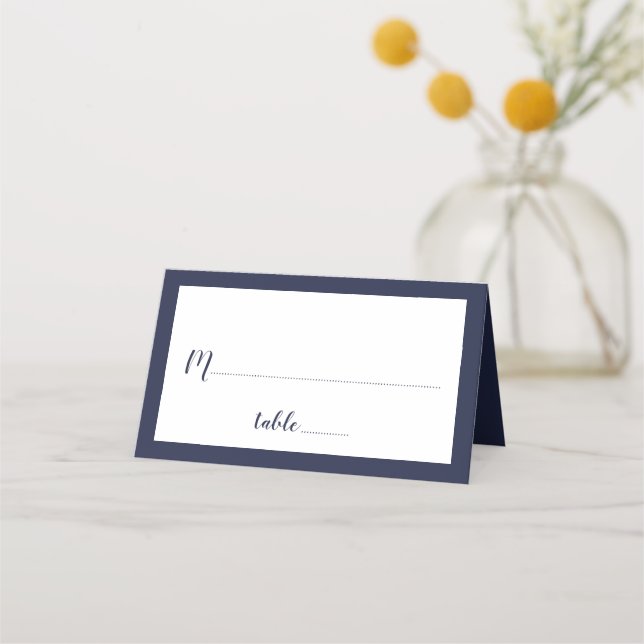 Modern Script Navy Blue Wedding Place Card (Front)