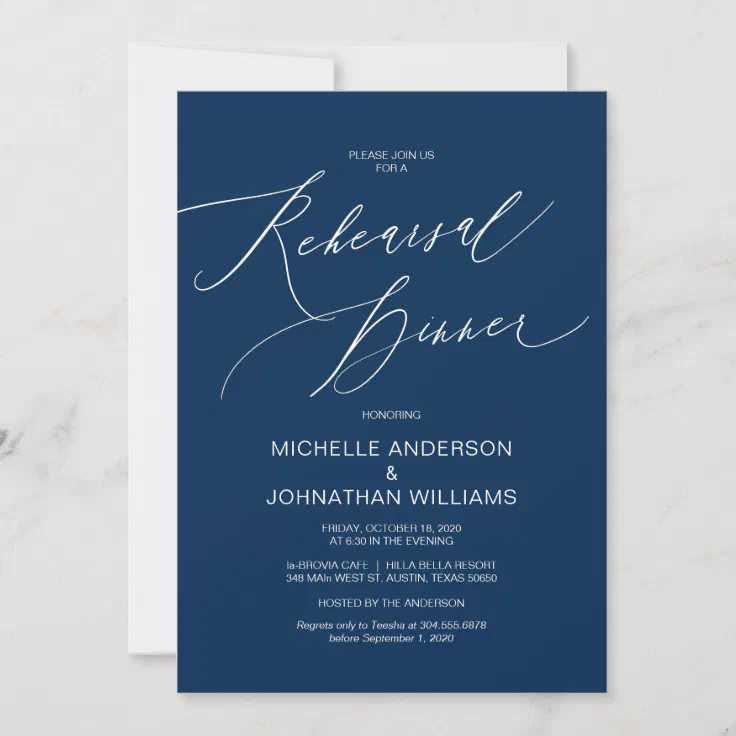 Modern Script Navy Blue Wedding Rehearsal Dinner Invitation Zazzle