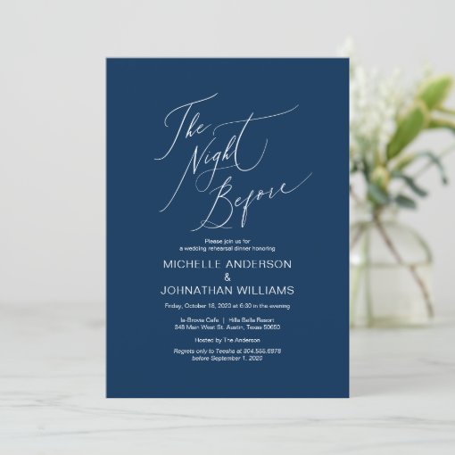 Modern Script Navy Blue Wedding Rehearsal Dinner Invitation Zazzle