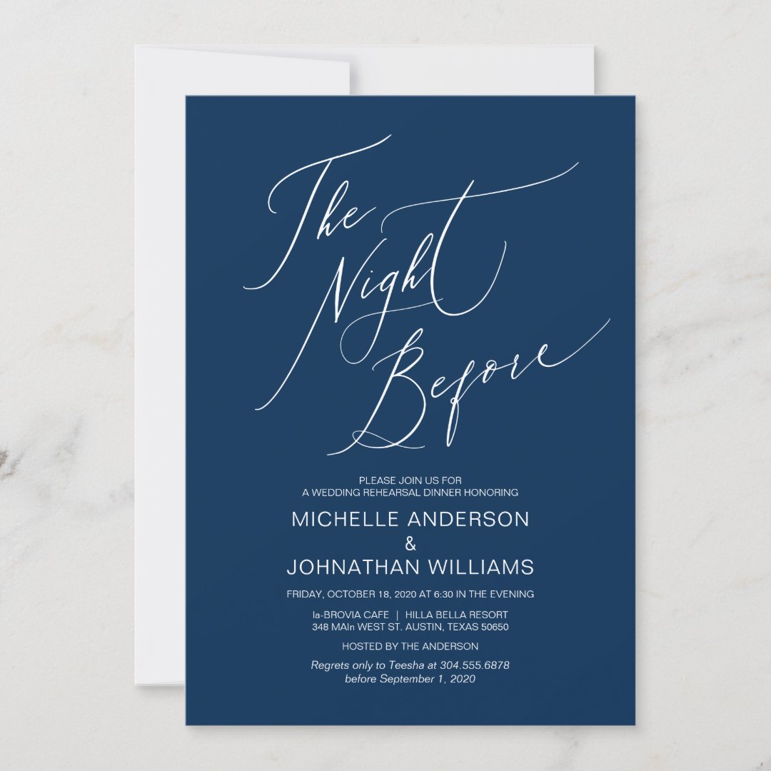 Modern Script Navy Blue Wedding Rehearsal Dinner Invitation Zazzle