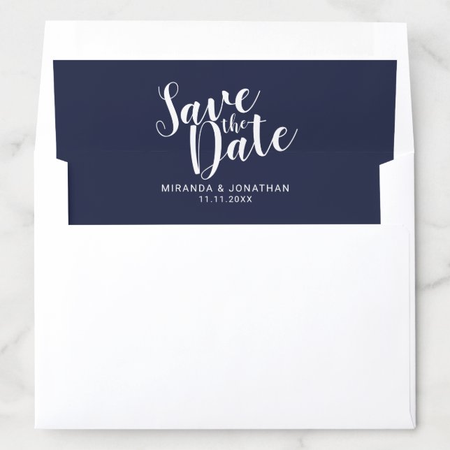 Modern Script Navy Blue Wedding Save the Date Envelope Liner (In Envelope)