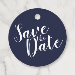 Modern Script Navy Blue Wedding Save the Date Favor Tags