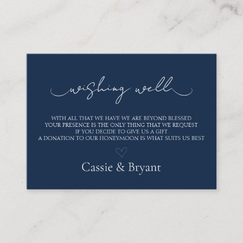 Modern Script Navy Blue Wedding Wishing Well Enclosure Card