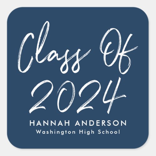 Modern Script Navy Class of 2024 Graduation Square Sticker