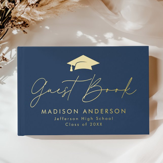 Modern Script Navy Photo Graduation Foil Guest Book (Creator Uploaded)