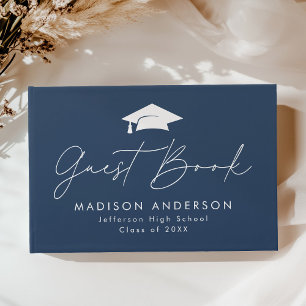 Modern Script Navy Photo Graduation Guest Book
