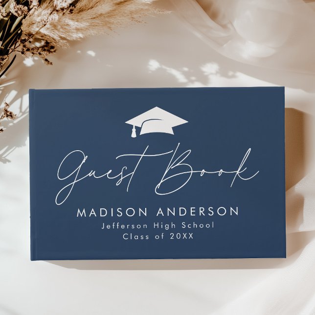 Modern Script Navy Photo Graduation Guest Book (Creator Uploaded)