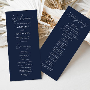 Modern Script Navy Wedding Program