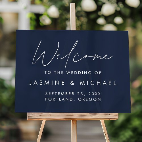 Modern Script Navy Wedding Welcome Acrylic Sign