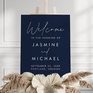 Modern Script Navy Wedding Welcome Sign