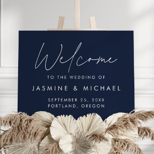 Modern Script Navy Wedding Welcome Sign