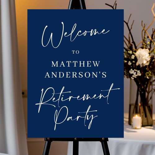 Modern Script Navy + White Retirement Party Sign