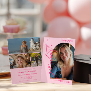 Modern Script neon pink graduate photo graduation Invitation