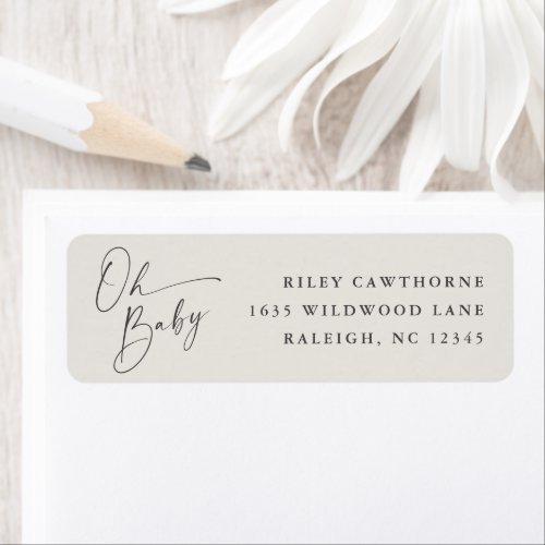 Modern Script Neutral Baby Shower Return Address Label