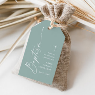 Modern Script Neutral Baptism Thank You Favor Gift Tags