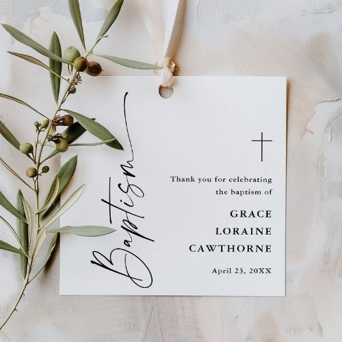 Modern Script Neutral Baptism Thank You Favor Tags