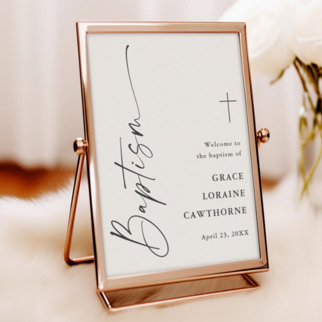 Modern Script Neutral Baptism Welcome Poster (Modern Script Boho Baptism Welcome Sign Poster. Available as a Print or Instant Downloadable.)
