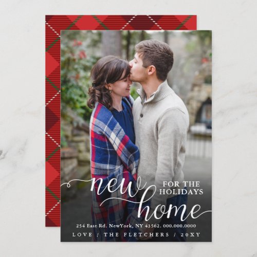 Modern Script New Home for Holidays Photo Moving H Holiday Card