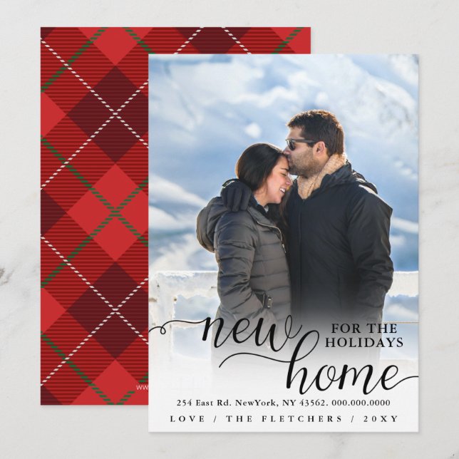 Modern Script New Home for Holidays Photo Moving Holiday Card (Front/Back)
