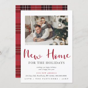 Modern Script New Home for Holidays Photo Moving Holiday Card