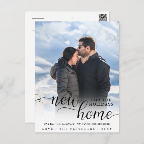 Modern Script New Home for Holidays Photo Moving  Postcard