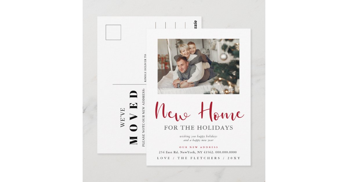 Modern Script New Home for Holidays Photo Moving Postcard | Zazzle