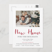 Modern Script New Home for Holidays Photo Moving   Postcard