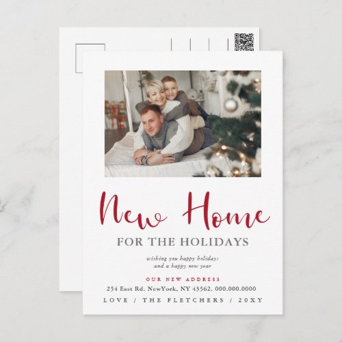 Modern Script New Home for Holidays Photo Moving   Postcard