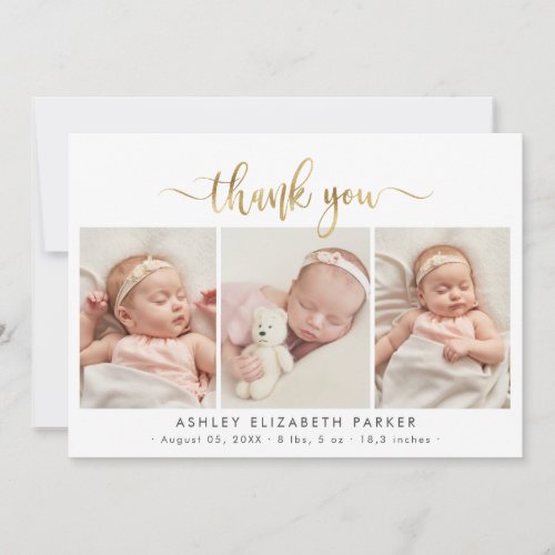 Modern Script Newborn Baby 3 Photo Thank You