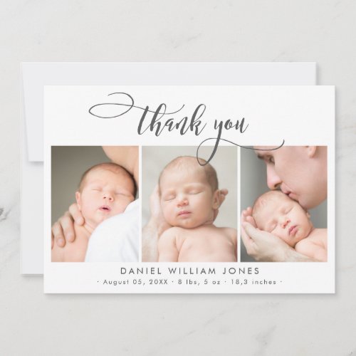 Modern Script Newborn Baby 3 Photo Thank You