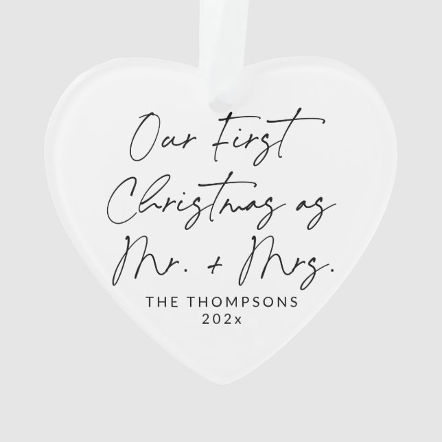 Modern Script Newlywed First Christmas Ornament (Back)