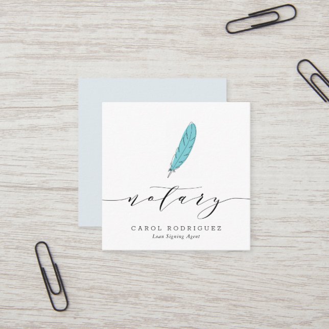 modern script notary loan signing agent square business card (Front/Back In Situ)