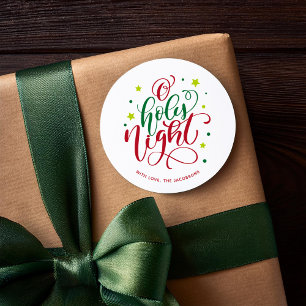 Modern Script O Holy Night Christmas Classic Round Sticker