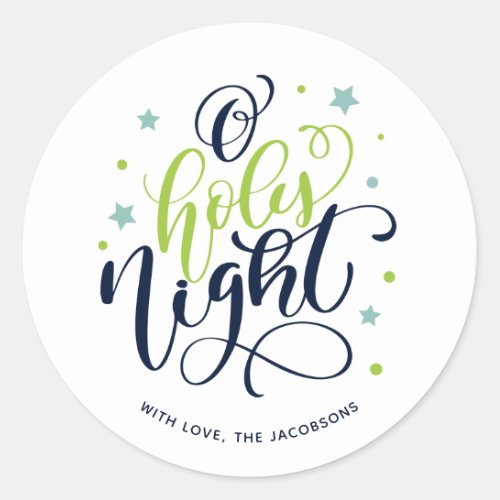 Modern Script O Holy Night Christmas Classic Round Sticker