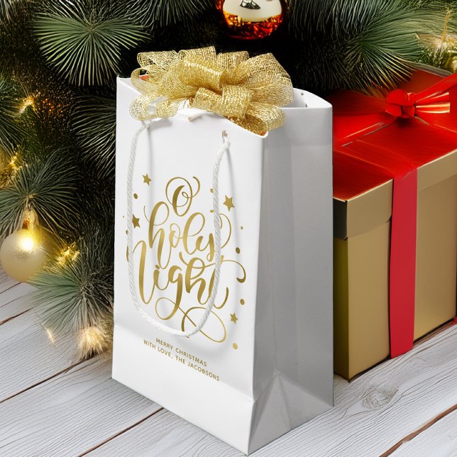 Modern Script O Holy Night Christmas Small Gift Bag (Creator Uploaded)